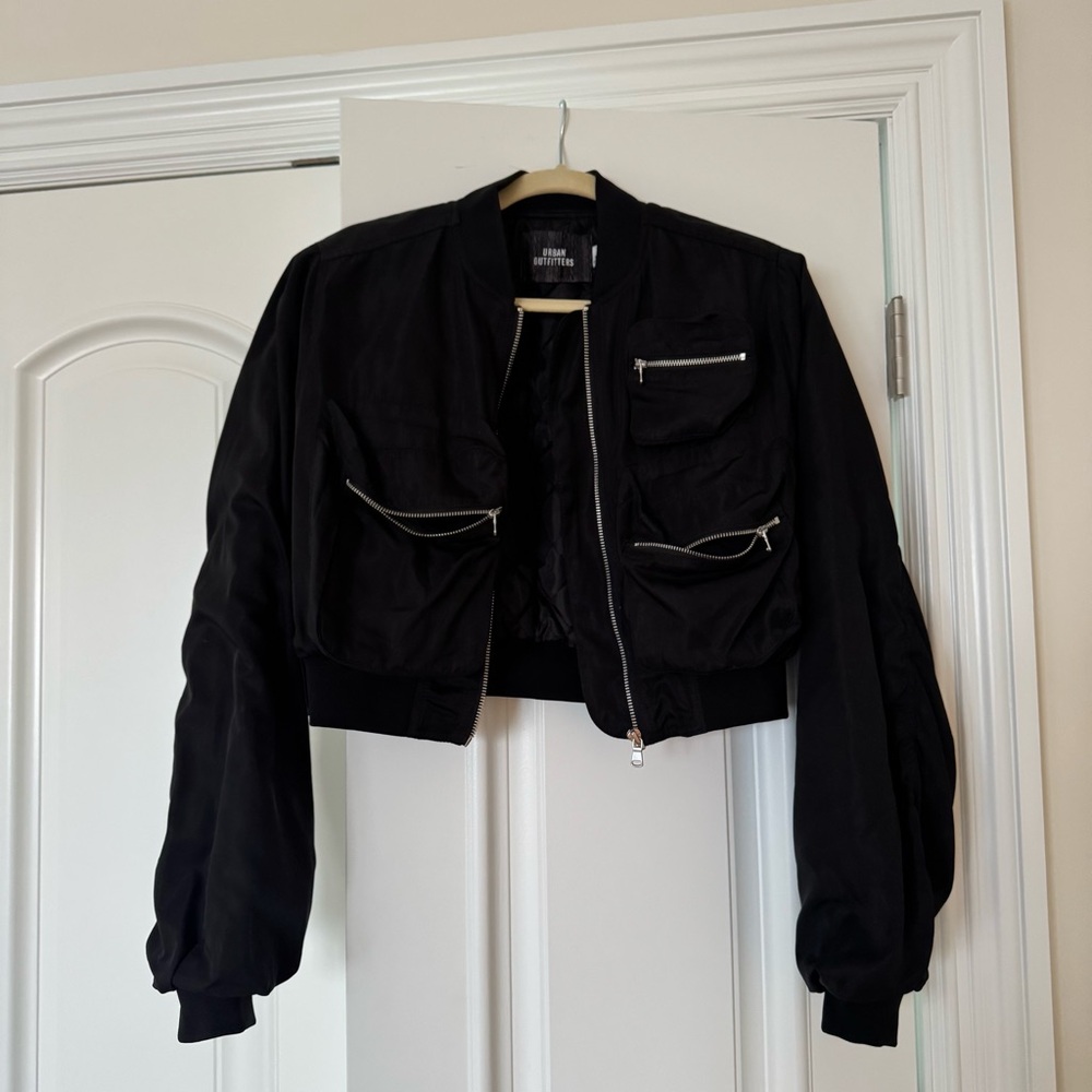 Urban Outfitters Black Cropped Bomber Jacket